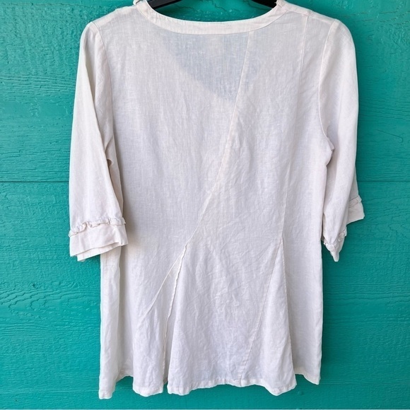 100% NATURAL LINEN COASTAL FLOWY LONG TUNIC TOP SIZE SMALL - Picture 8 of 9